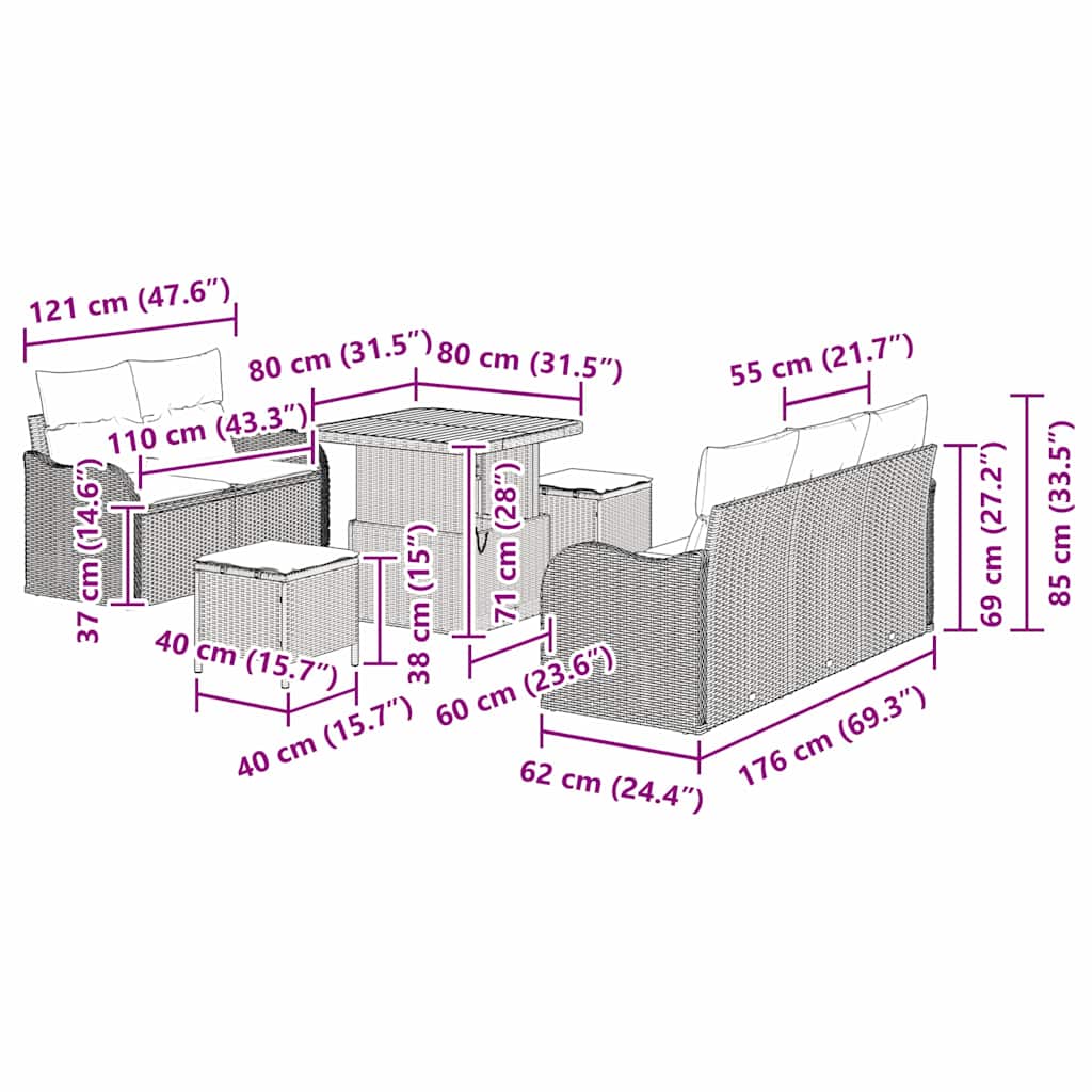 Σετ Καναπέ Κήπου με μαξιλάρι 8 pcs Μπεζ συνθετικό ρατάν
