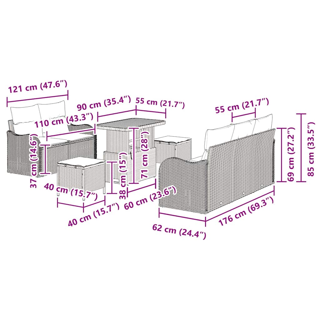 Σετ Καναπέ Κήπου με μαξιλάρι 8 pcs Γκρι συνθετικό ρατάν
