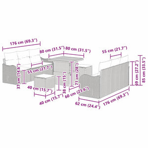 Σετ Καναπέ Κήπου με μαξιλάρι 9 pcs Μπεζ συνθετικό ρατάν - Pakobazaar
