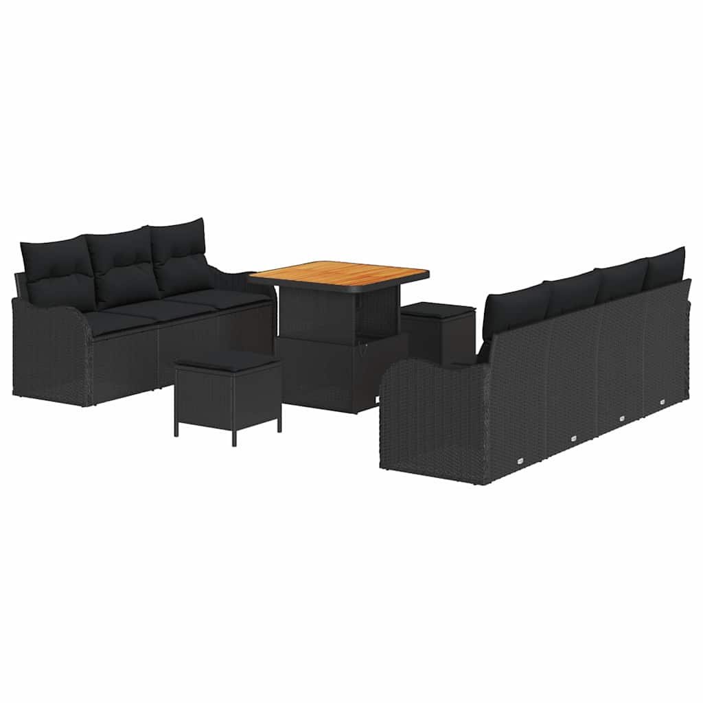 Σετ Καναπέ Κήπου με μαξιλάρι 10 pcs Μαύρο συνθετικό ρατάν - Pakobazaar