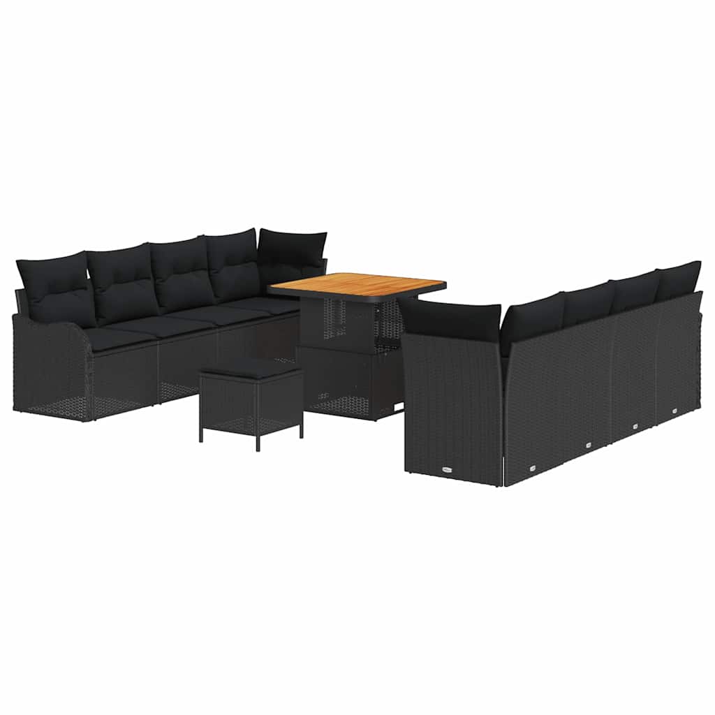 Σετ Καναπέ Κήπου με μαξιλάρι 11 pcs Μαύρο συνθετικό ρατάν