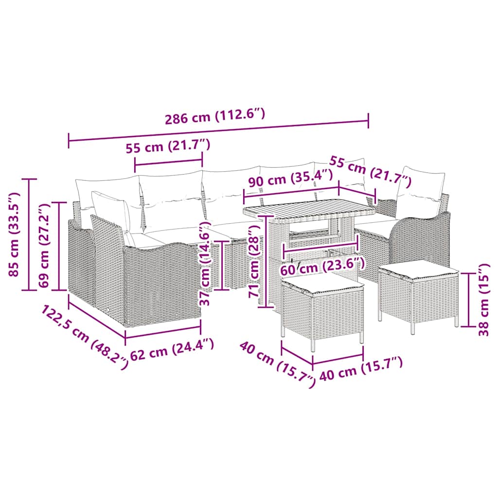 Σετ Καναπέ Κήπου με μαξιλάρι 10 pcs Μπεζ συνθετικό ρατάν