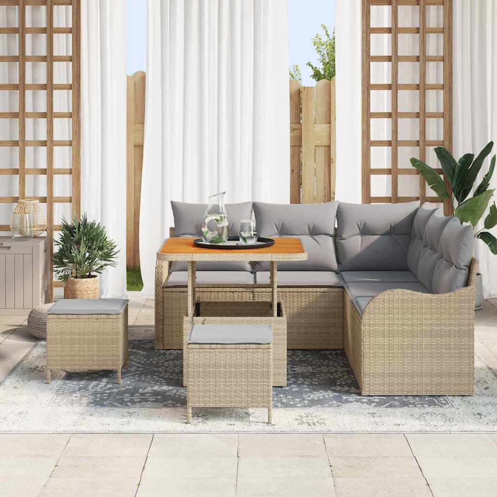 Σετ Καναπέ Κήπου με μαξιλάρι 8 pcs Μπεζ συνθετικό ρατάν