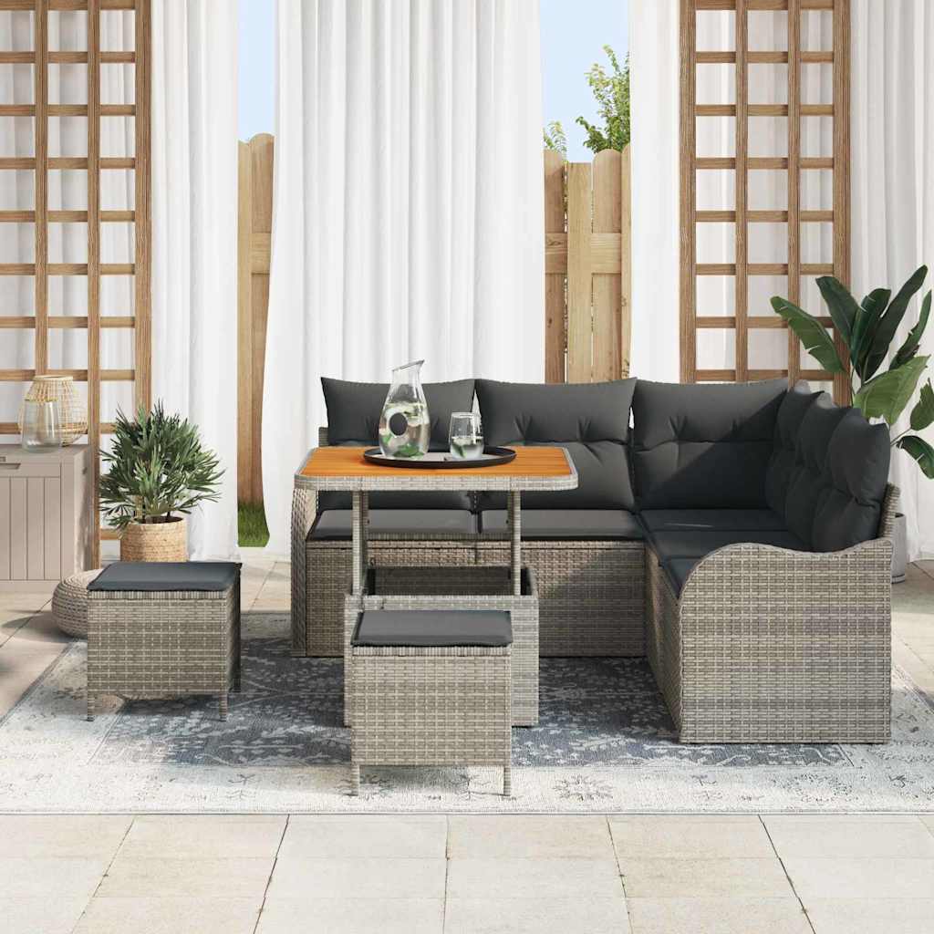 Σετ Καναπέ Κήπου με μαξιλάρι 8 pcs Γκρι συνθετικό ρατάν