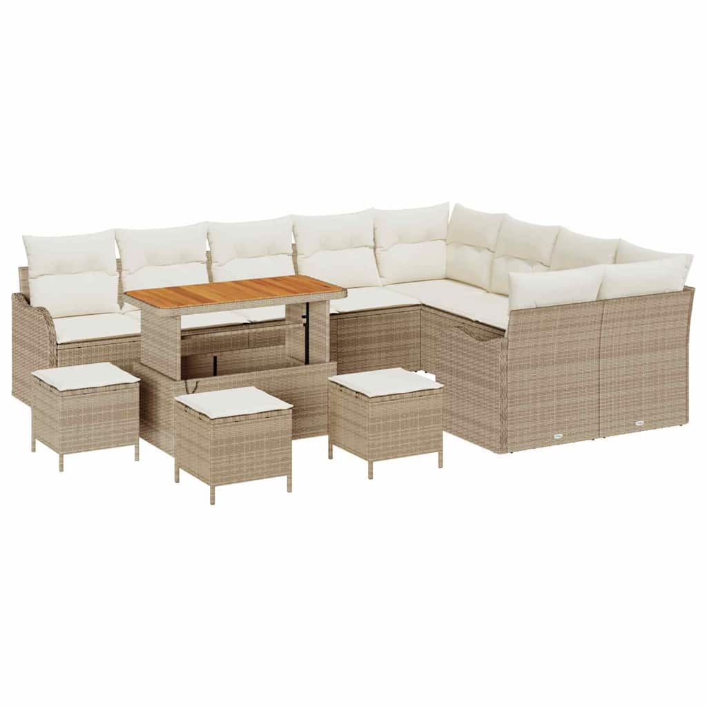 Σετ Καναπέ Κήπου με μαξιλάρι 13 pcs Μπεζ συνθετικό ρατάν - Pakobazaar