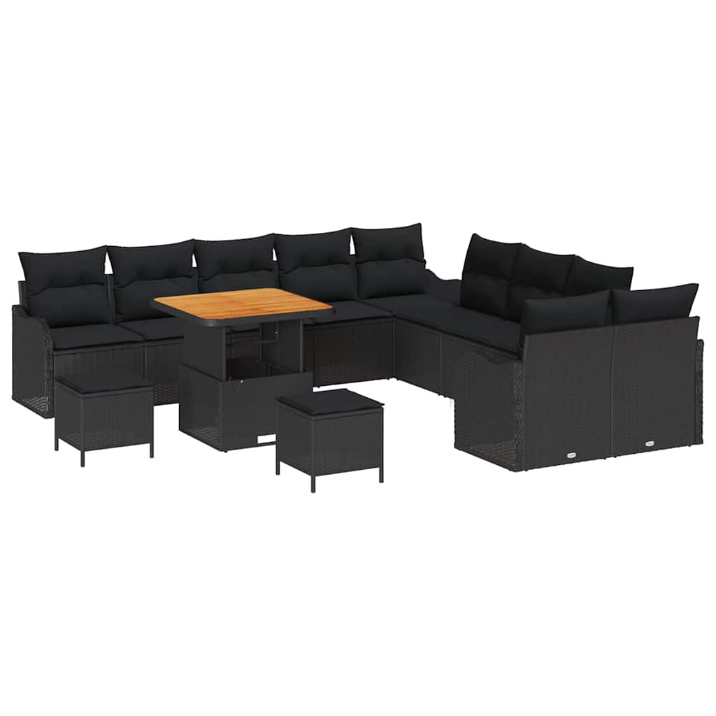 Σετ Καναπέ Κήπου με μαξιλάρι 13 pcs Μαύρο συνθετικό ρατάν