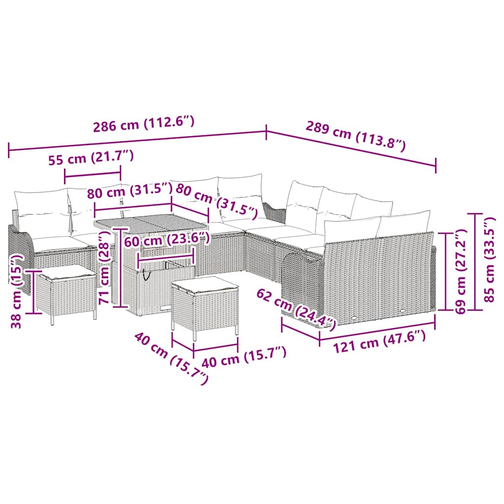Σετ Καναπέ Κήπου 13 pcs Μαύρο συνθετικό ρατάν
