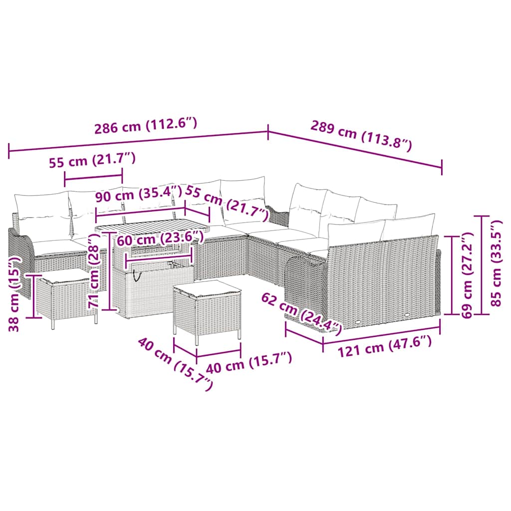 Σετ Καναπέ Κήπου 13 pcs Μπεζ συνθετικό ρατάν