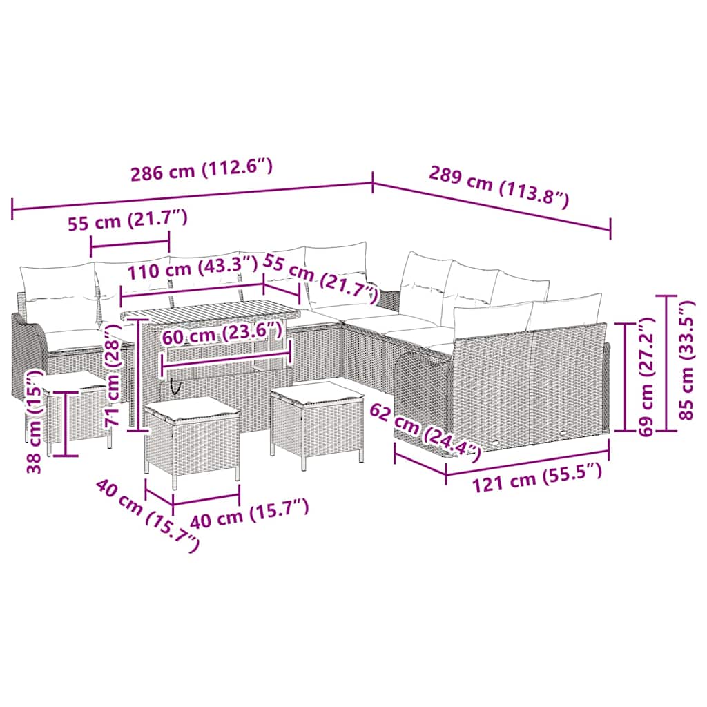 Σετ Καναπέ Κήπου 14 pcs Γκρι συνθετικό ρατάν