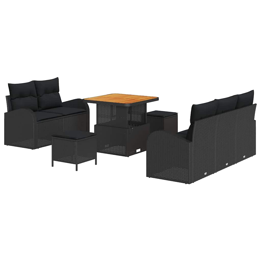 Σετ Καναπέ Κήπου με μαξιλάρι 8 pcs Μαύρο συνθετικό ρατάν