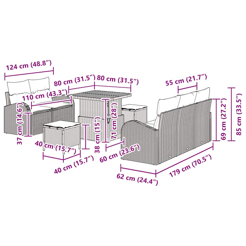 Σετ Καναπέ Κήπου με μαξιλάρι 8 pcs Μαύρο συνθετικό ρατάν