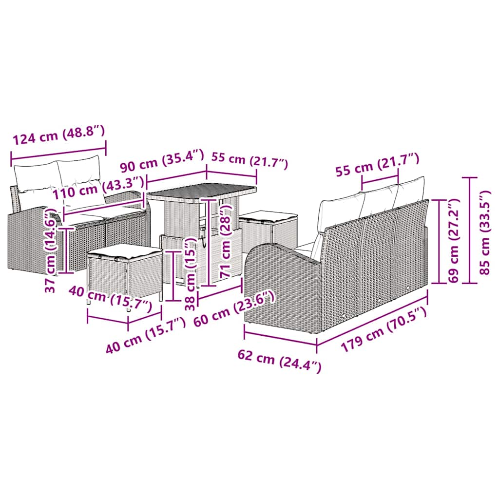 Σετ Καναπέ Κήπου με μαξιλάρι 8 pcs Γκρι συνθετικό ρατάν