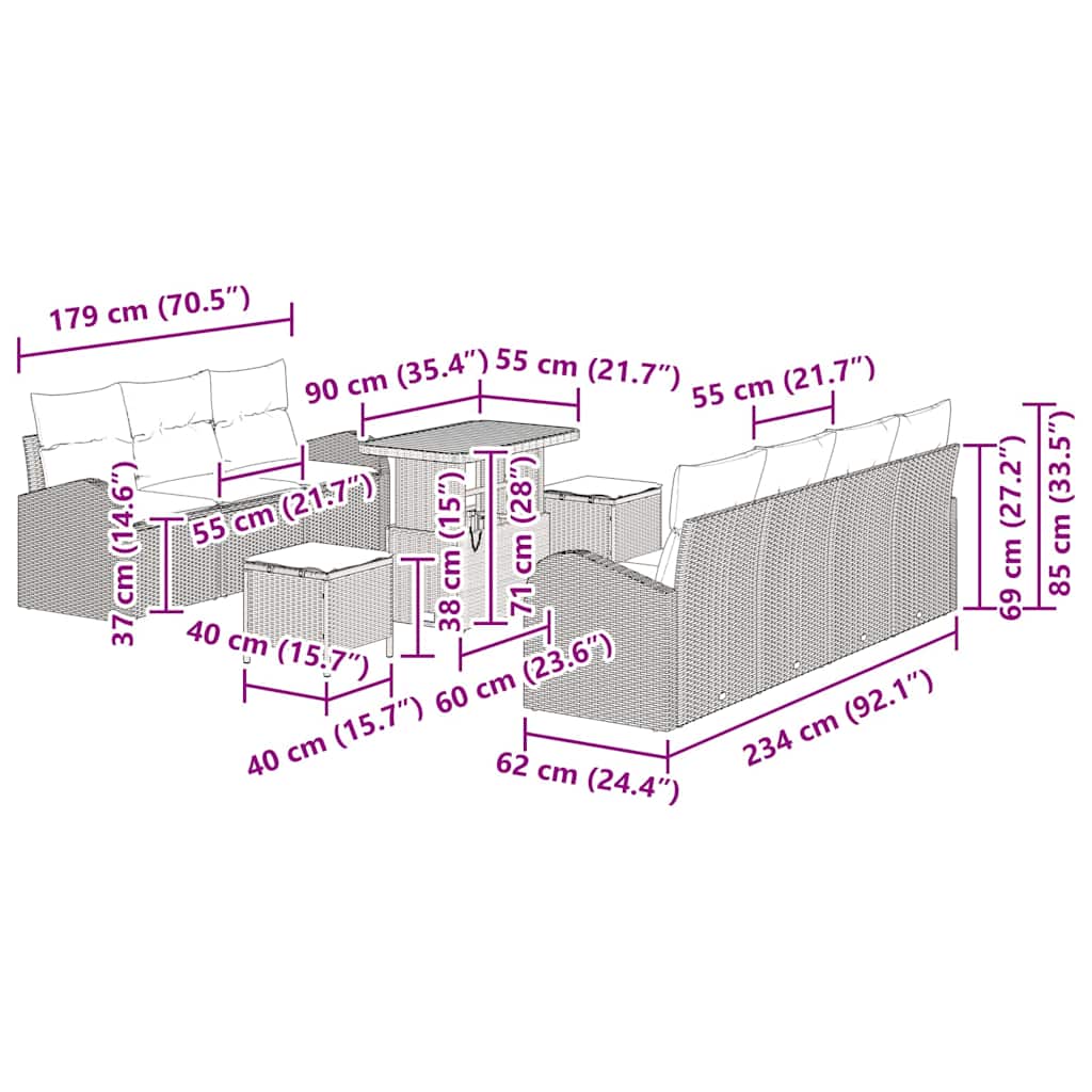 Σετ Καναπέ Κήπου με μαξιλάρι 10 pcs Μπεζ συνθετικό ρατάν