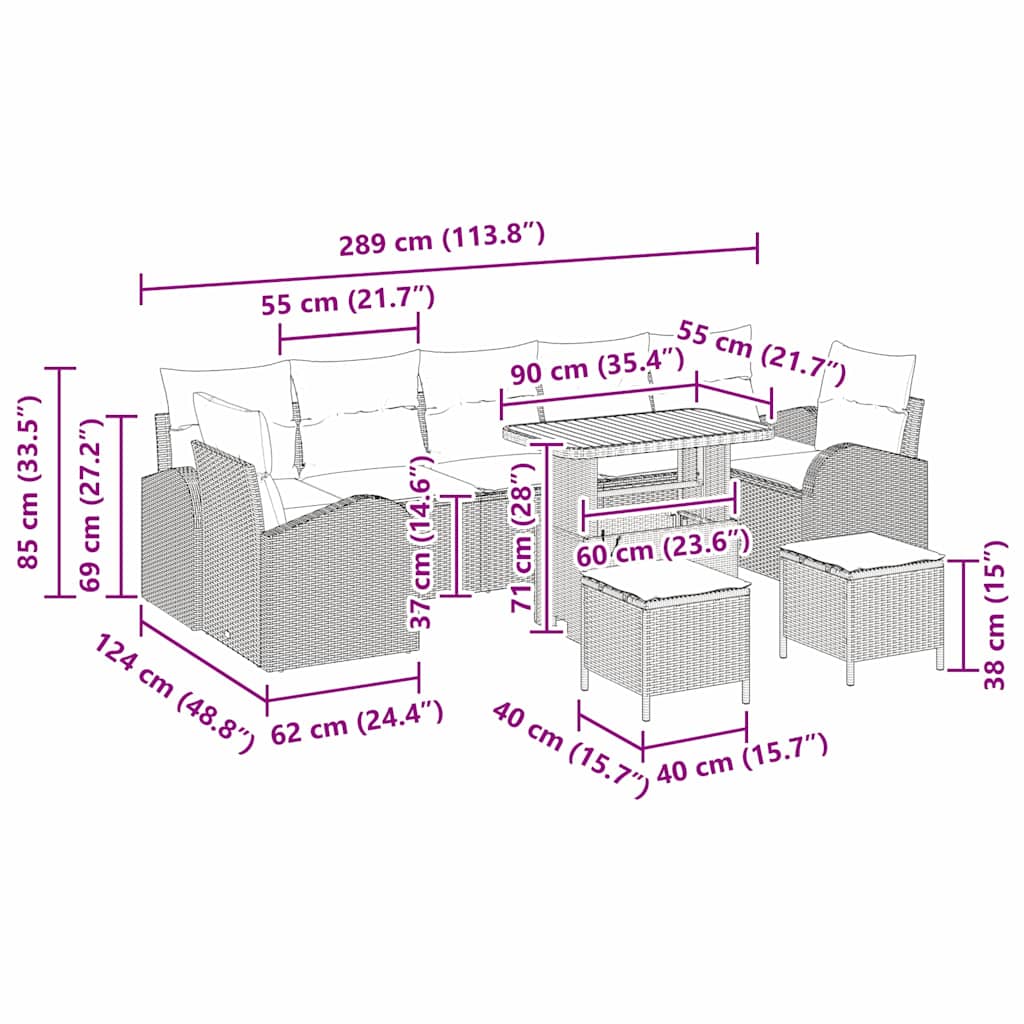 Σετ Καναπέ Κήπου με μαξιλάρι 10 pcs Μπεζ συνθετικό ρατάν