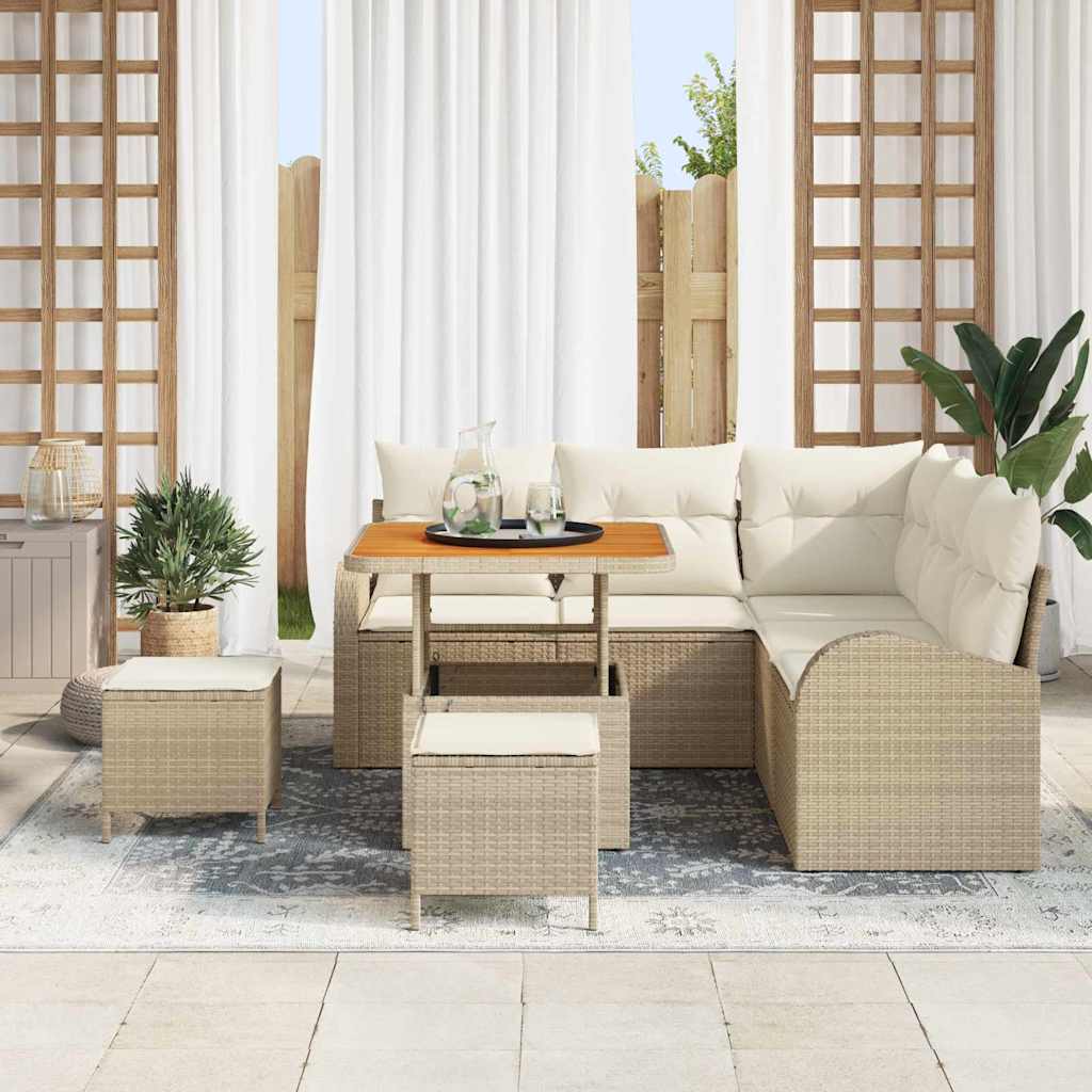 Σετ Καναπέ Κήπου με μαξιλάρι 8 pcs Μπεζ συνθετικό ρατάν
