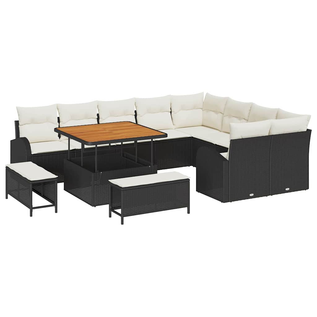 Σετ Καναπέ Κήπου με μαξιλάρι 12 pcs Μαύρο συνθετικό ρατάν