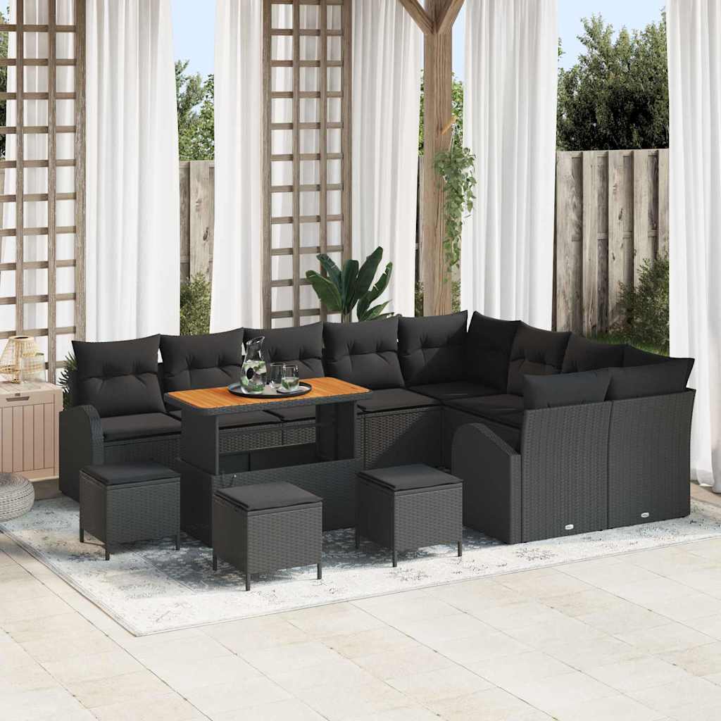 Σετ Καναπέ Κήπου με μαξιλάρι 13 pcs Μαύρο συνθετικό ρατάν - Pakobazaar