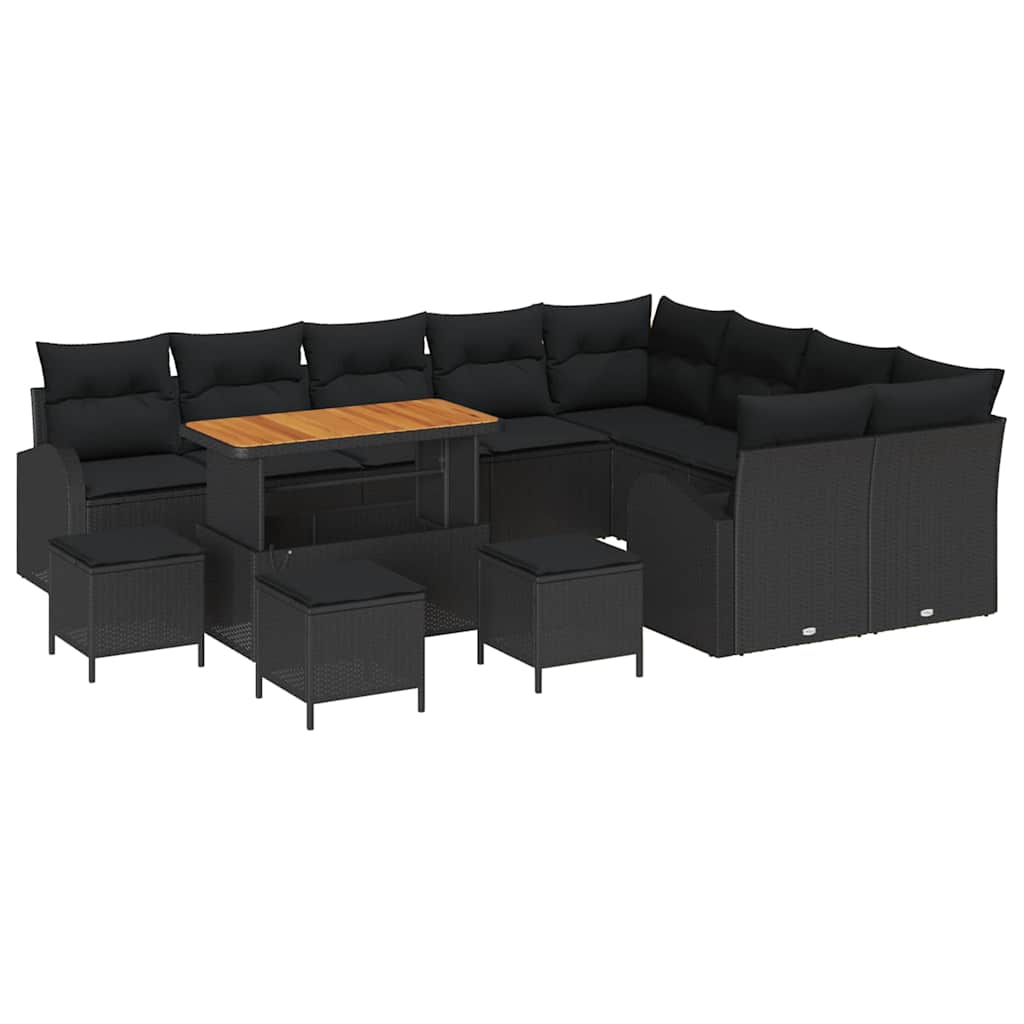 Σετ Καναπέ Κήπου με μαξιλάρι 13 pcs Μαύρο συνθετικό ρατάν - Pakobazaar