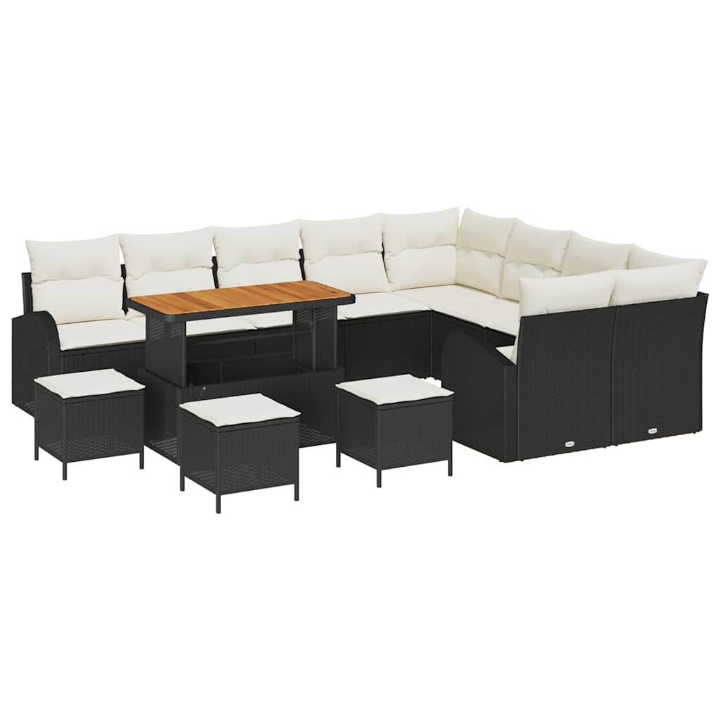 Σετ Καναπέ Κήπου με μαξιλάρι 13 pcs Μαύρο συνθετικό ρατάν