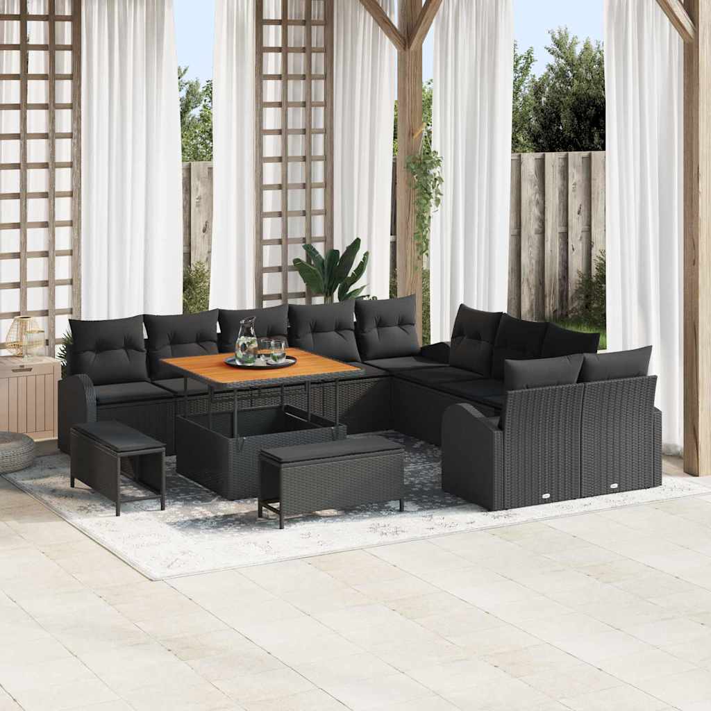 Σετ Καναπέ Κήπου με μαξιλάρι 13 pcs Μαύρο συνθετικό ρατάν - Pakobazaar