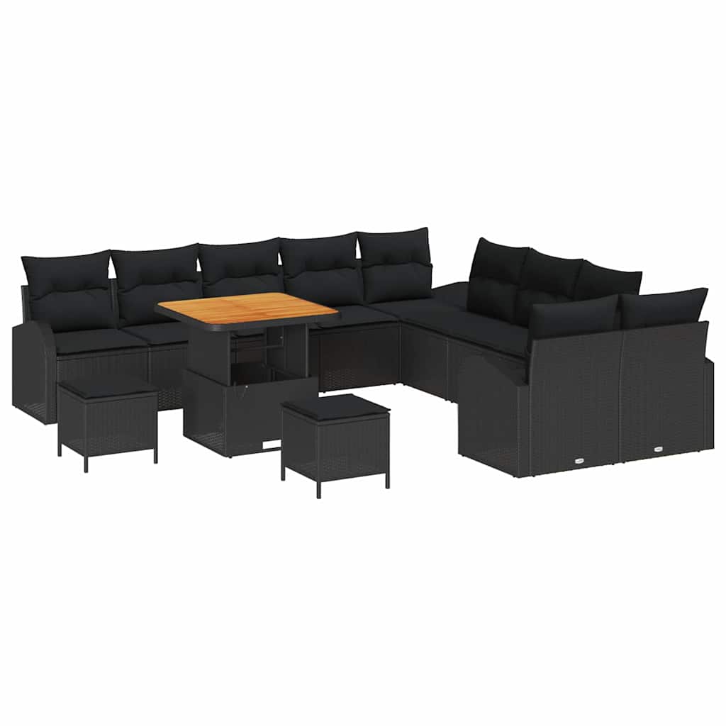 Σετ Καναπέ Κήπου με μαξιλάρι 13 pcs Μαύρο συνθετικό ρατάν