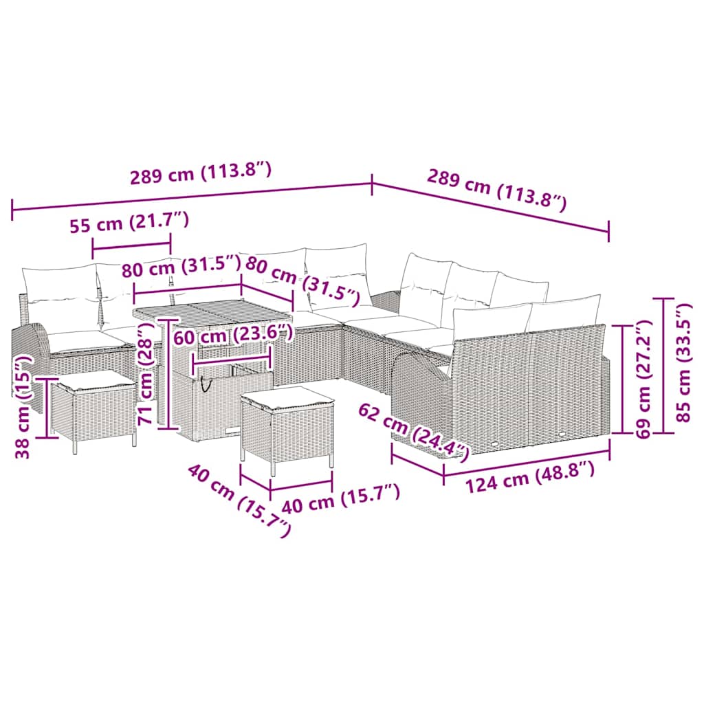 Σετ Καναπέ Κήπου με μαξιλάρι 13 pcs Μαύρο συνθετικό ρατάν