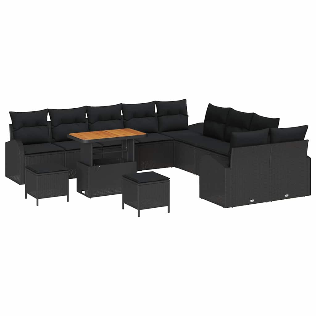 Σετ Καναπέ Κήπου με μαξιλάρι 13 pcs Μαύρο συνθετικό ρατάν - Pakobazaar