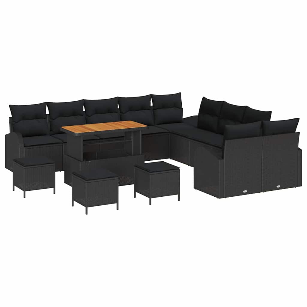 Σετ Καναπέ Κήπου με μαξιλάρι 14 pcs Μαύρο συνθετικό ρατάν - Pakobazaar