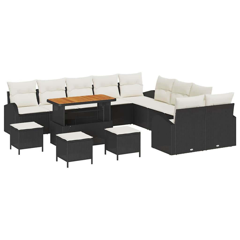 Σετ Καναπέ Κήπου με μαξιλάρι 14 pcs Μαύρο συνθετικό ρατάν