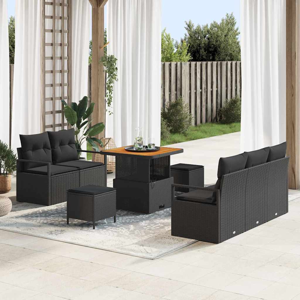 Σετ Καναπέ Κήπου με μαξιλάρι 8 pcs Μαύρο συνθετικό ρατάν - Pakobazaar
