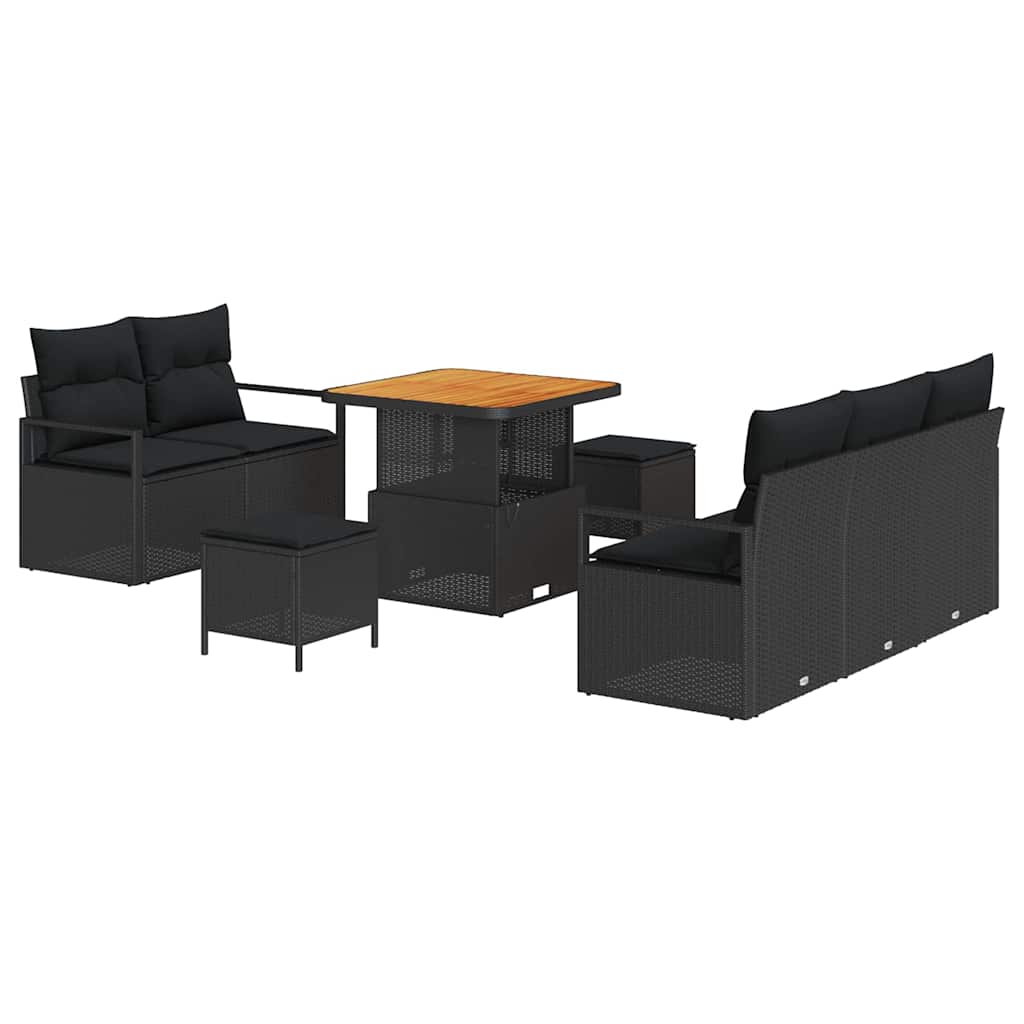 Σετ Καναπέ Κήπου με μαξιλάρι 8 pcs Μαύρο συνθετικό ρατάν - Pakobazaar
