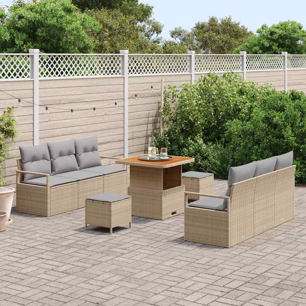 Σετ Καναπέ Κήπου με μαξιλάρι 9 pcs Μπεζ συνθετικό ρατάν