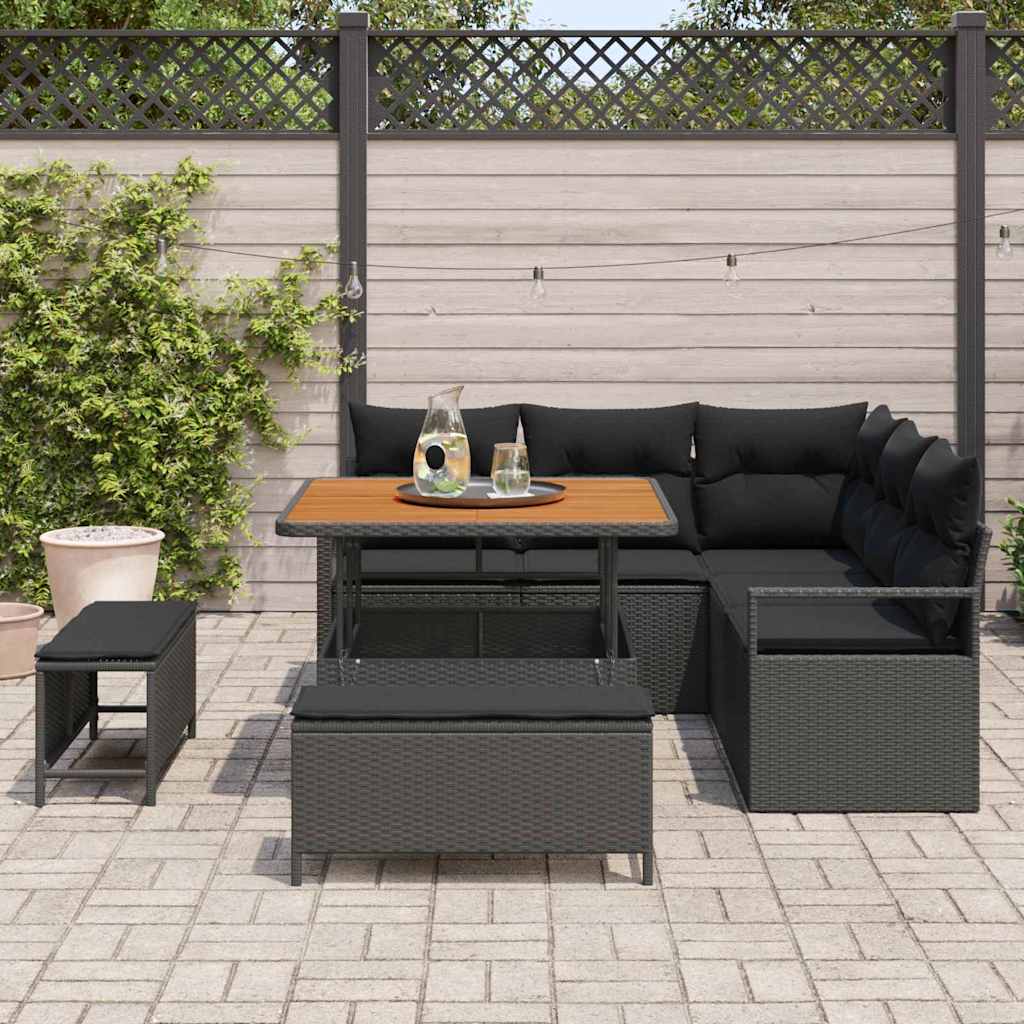 Σετ Καναπέ Κήπου με μαξιλάρι 8 pcs Μαύρο συνθετικό ρατάν