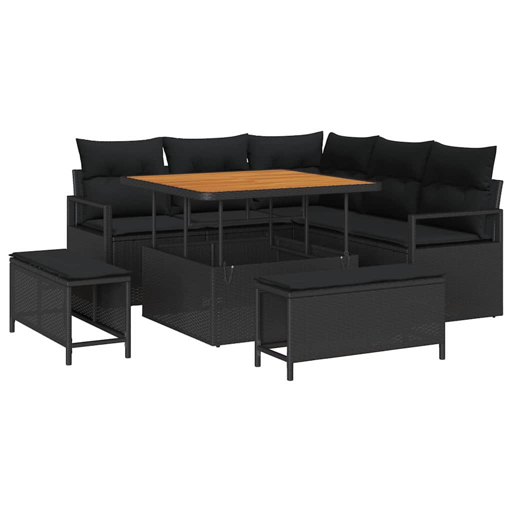 Σετ Καναπέ Κήπου με μαξιλάρι 8 pcs Μαύρο συνθετικό ρατάν