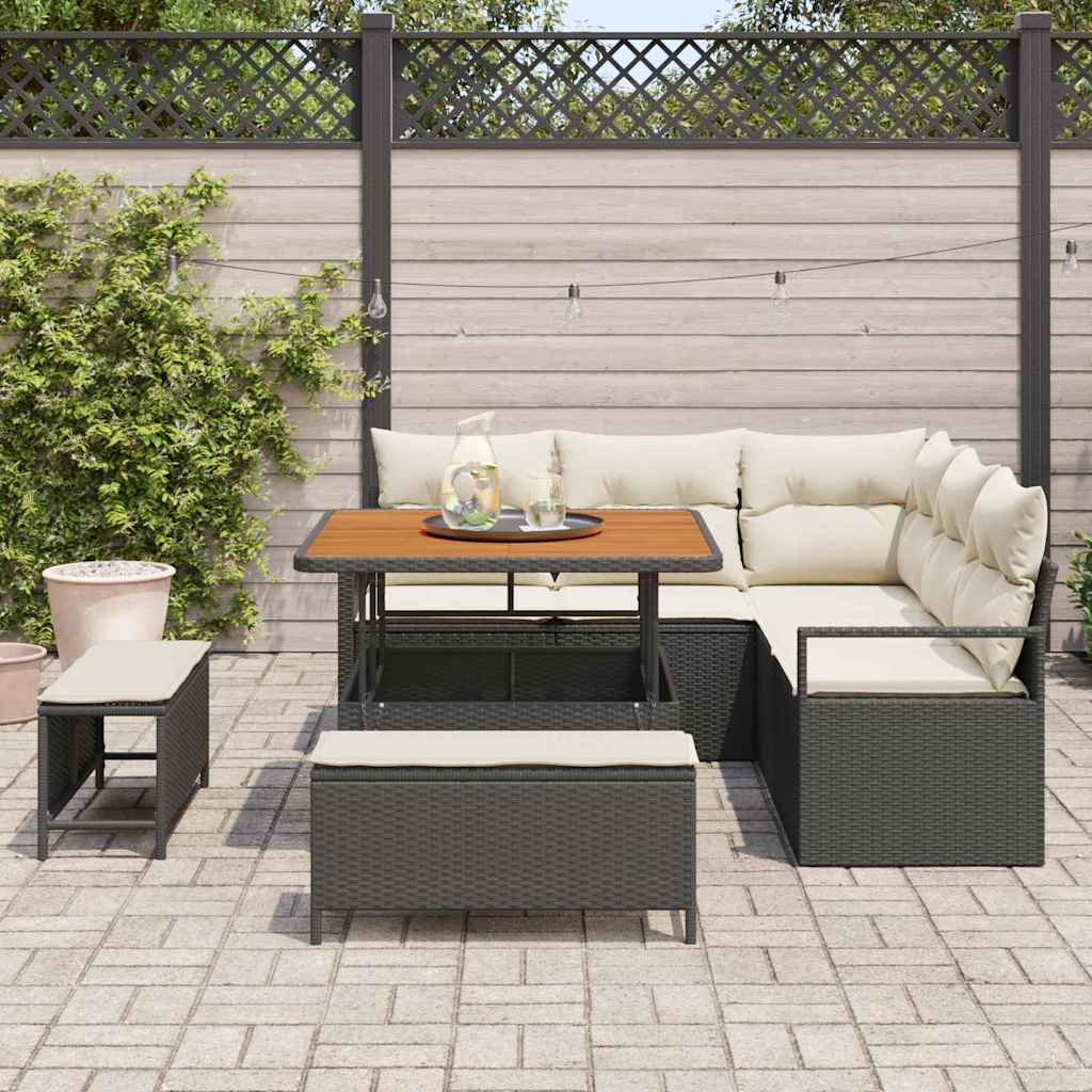 Σετ Καναπέ Κήπου με μαξιλάρι 8 pcs Μαύρο συνθετικό ρατάν