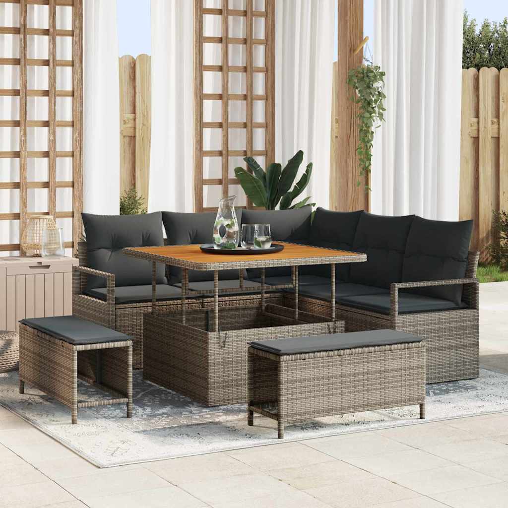 Σετ Καναπέ Κήπου με μαξιλάρι 8 pcs Γκρι συνθετικό ρατάν