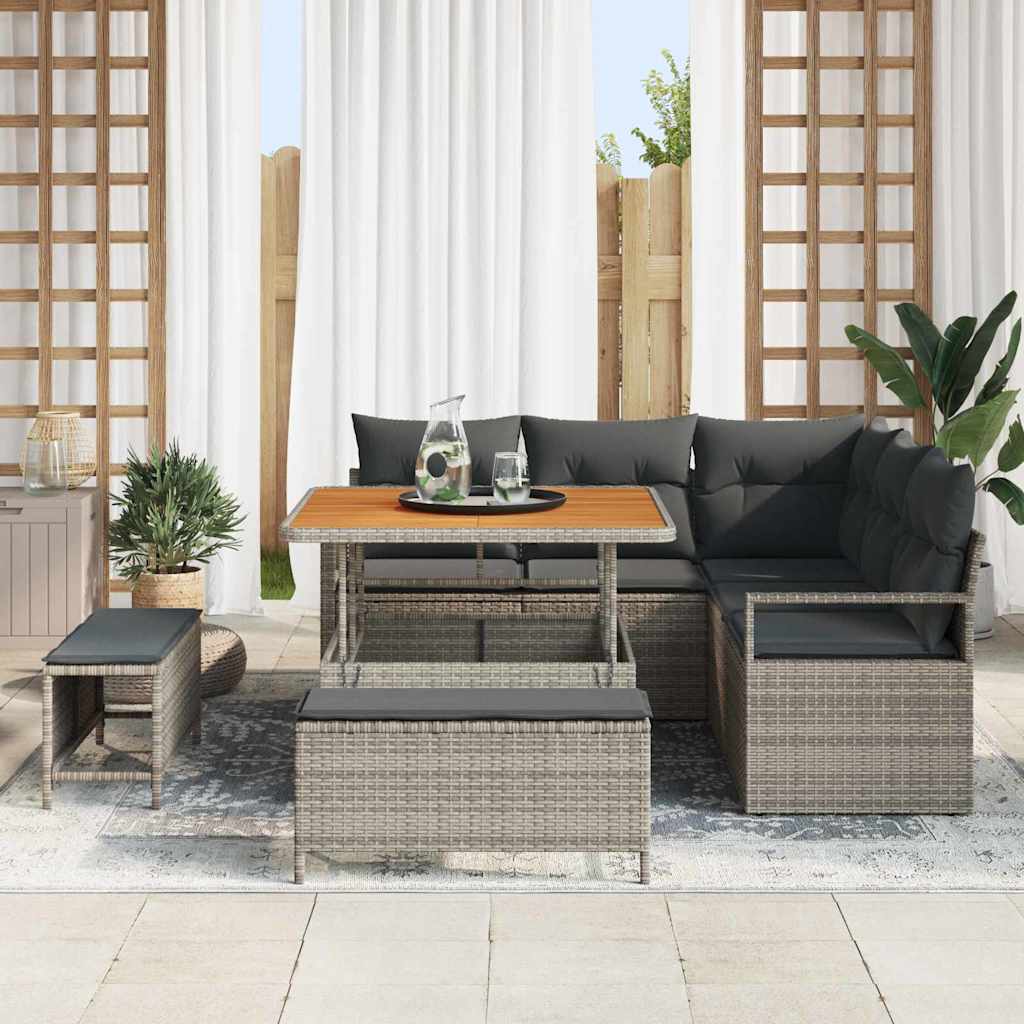 Σετ Καναπέ Κήπου με μαξιλάρι 8 pcs Γκρι συνθετικό ρατάν