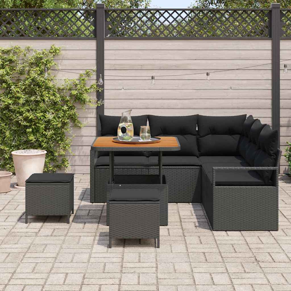 Σετ Καναπέ Κήπου με μαξιλάρι 8 pcs Μαύρο συνθετικό ρατάν