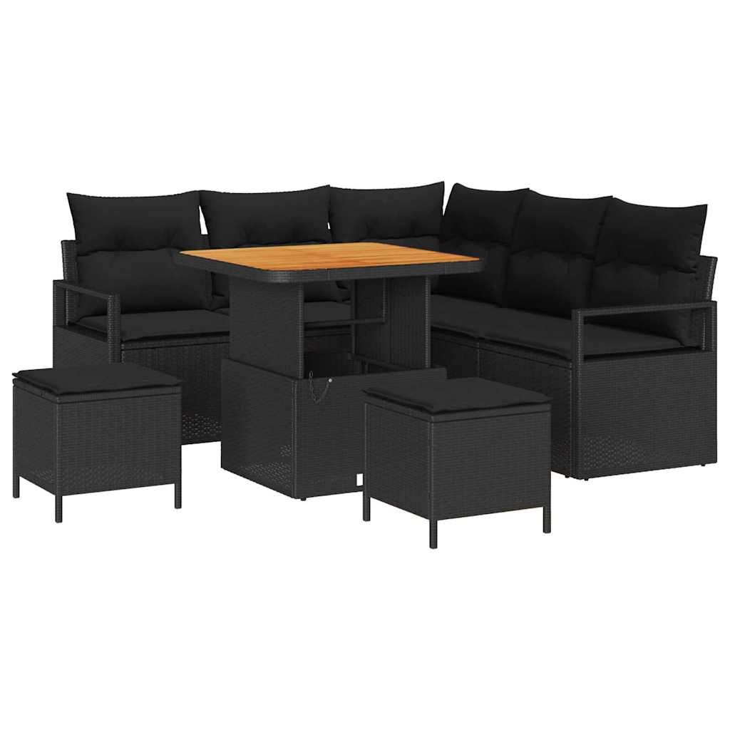 Σετ Καναπέ Κήπου με μαξιλάρι 8 pcs Μαύρο συνθετικό ρατάν