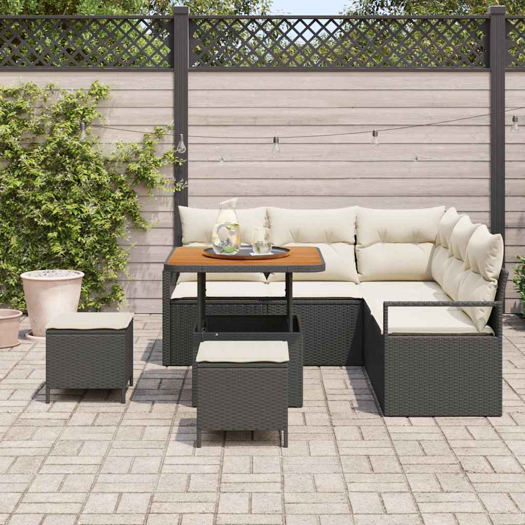 Σετ Καναπέ Κήπου με μαξιλάρι 8 pcs Μαύρο συνθετικό ρατάν