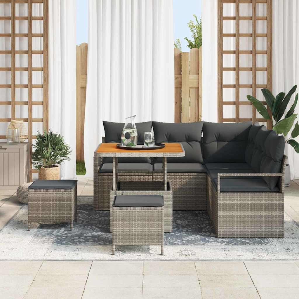 Σετ Καναπέ Κήπου με μαξιλάρι 8 pcs Γκρι συνθετικό ρατάν