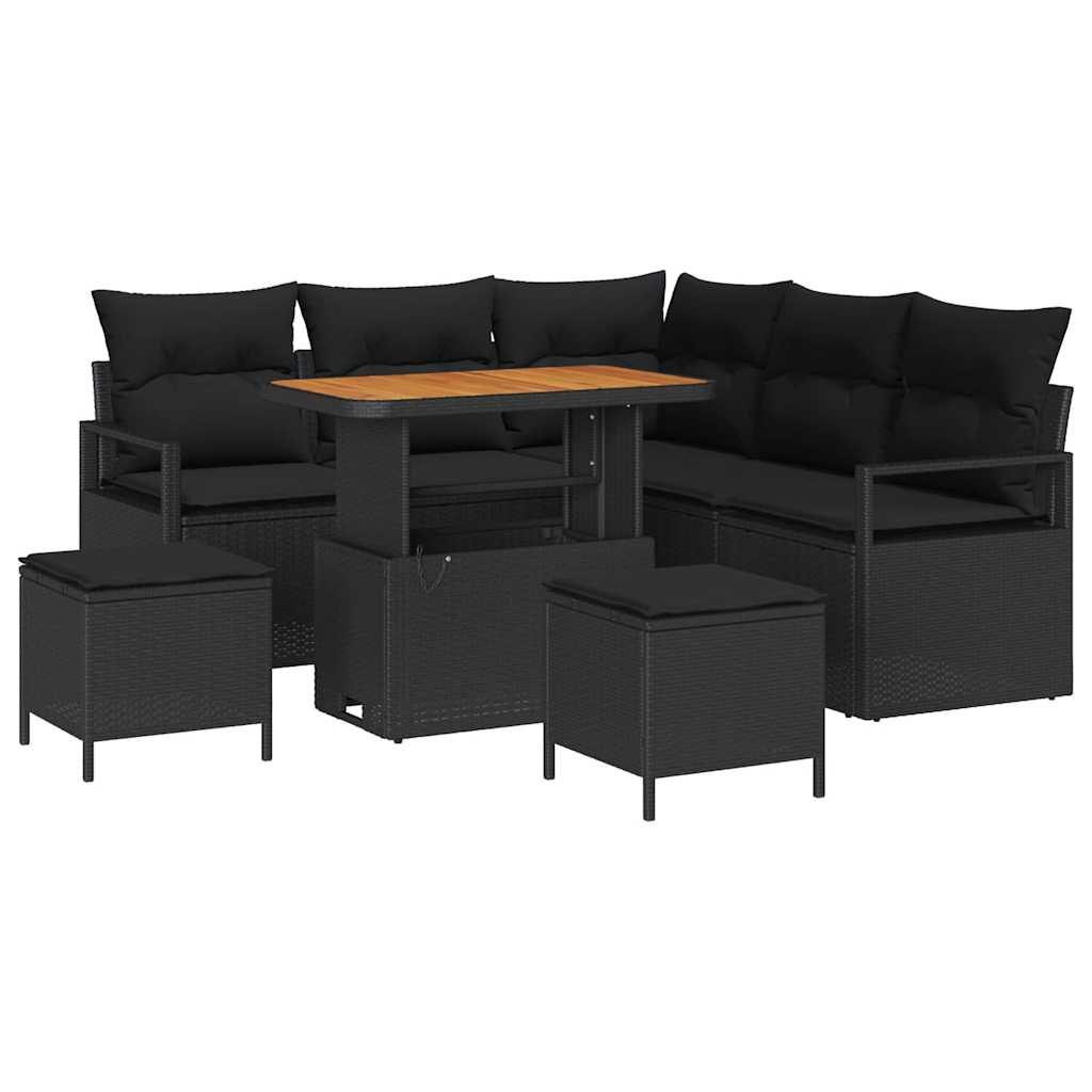 Σετ Καναπέ Κήπου με μαξιλάρι 8 pcs Μαύρο συνθετικό ρατάν - Pakobazaar