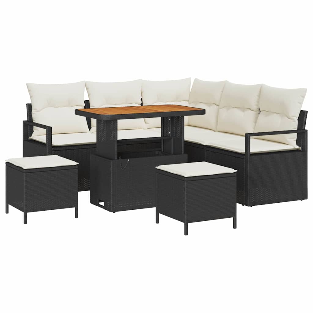 Σετ Καναπέ Κήπου με μαξιλάρι 8 pcs Μαύρο συνθετικό ρατάν
