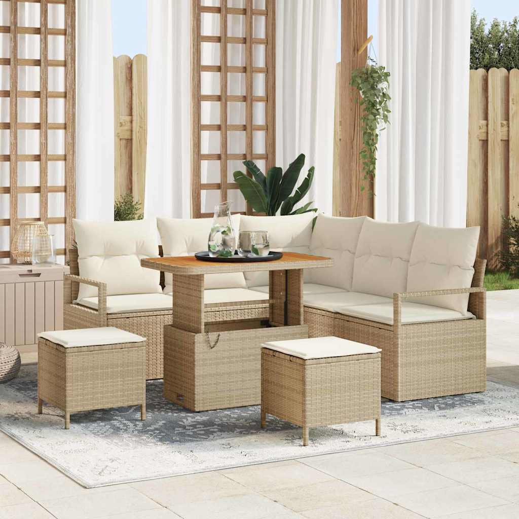 Σετ Καναπέ Κήπου με μαξιλάρι 8 pcs Μπεζ συνθετικό ρατάν