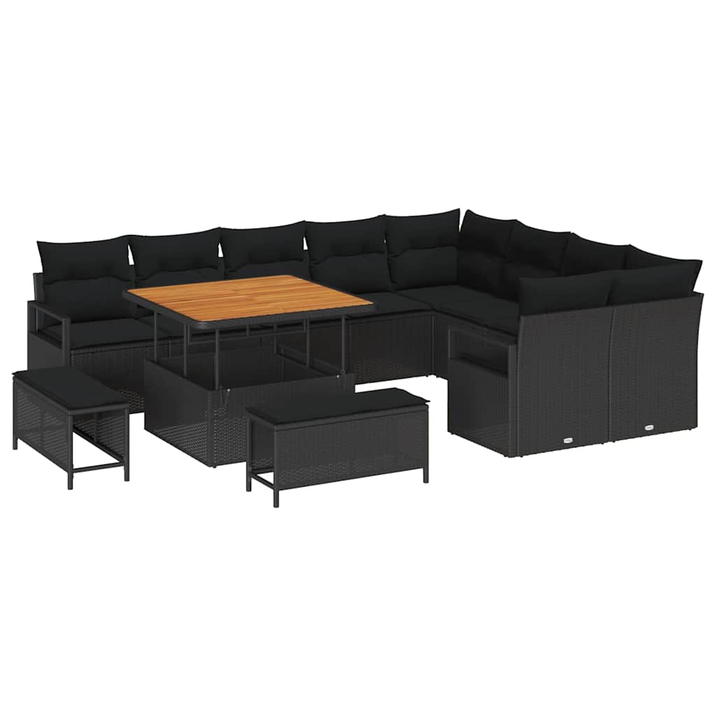 Σετ Καναπέ Κήπου με μαξιλάρι 12 pcs Μαύρο συνθετικό ρατάν - Pakobazaar