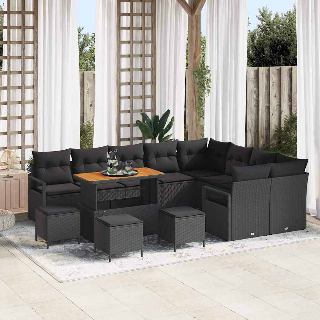 Σετ Καναπέ Κήπου με μαξιλάρι 13 pcs Μαύρο συνθετικό ρατάν - Pakobazaar