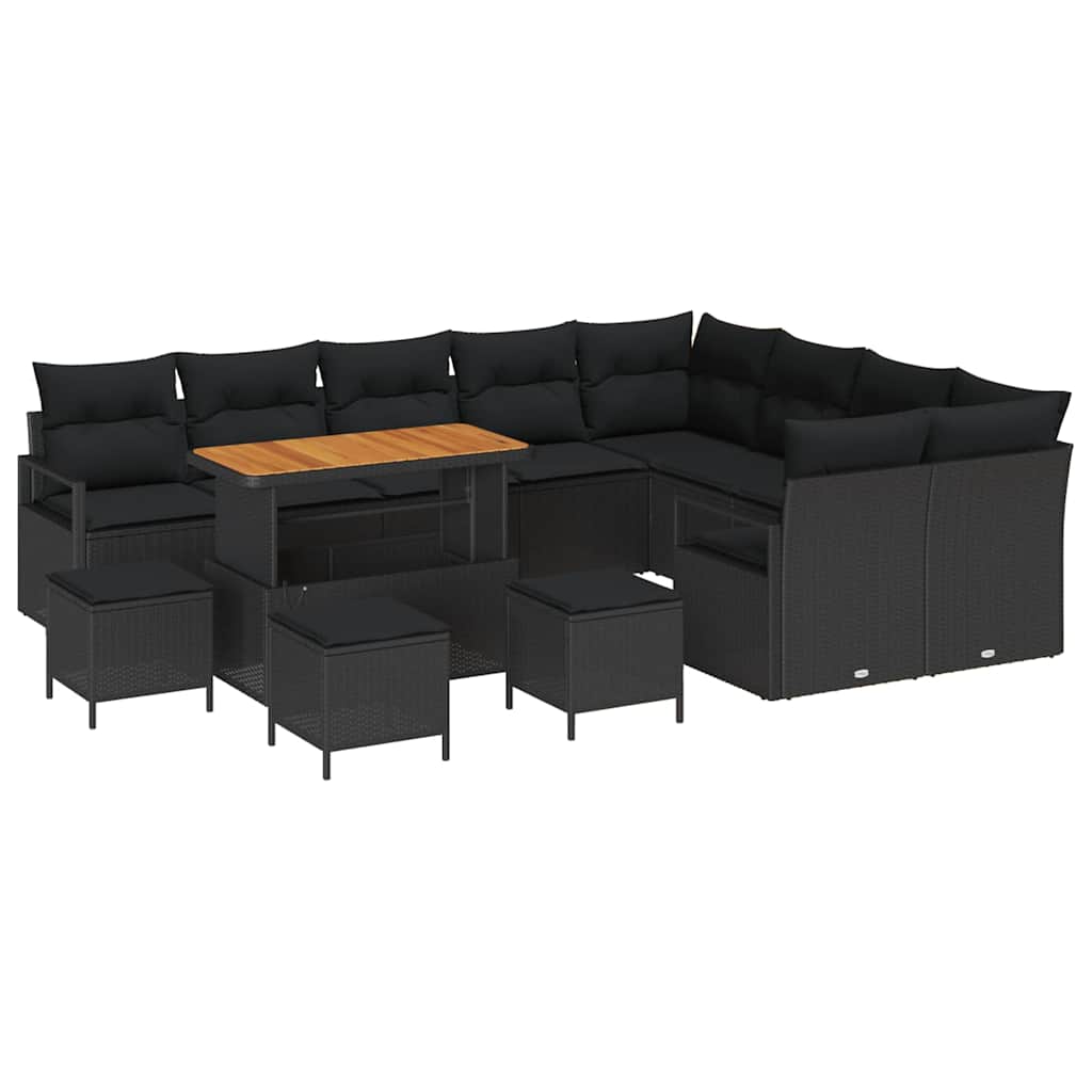 Σετ Καναπέ Κήπου με μαξιλάρι 13 pcs Μαύρο συνθετικό ρατάν - Pakobazaar