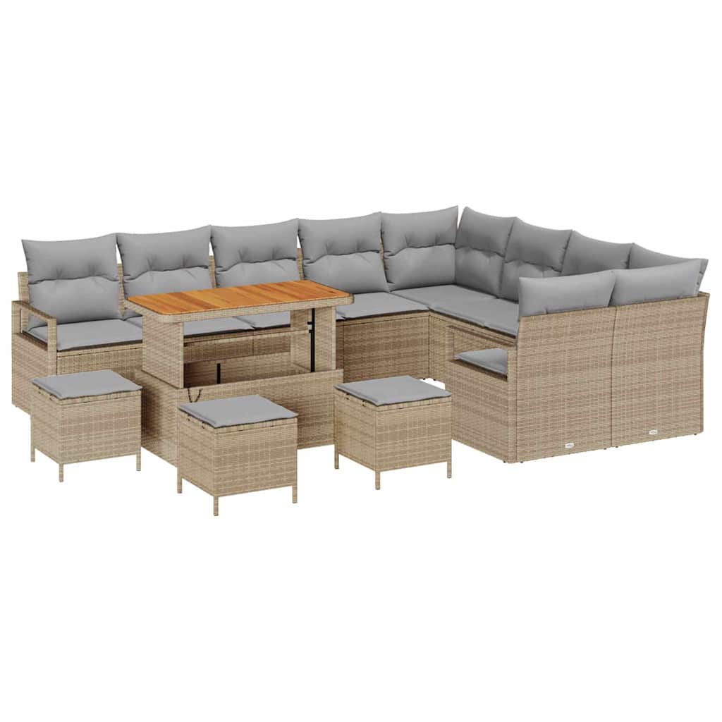 Σετ Καναπέ Κήπου με μαξιλάρι 13 pcs Μπεζ συνθετικό ρατάν