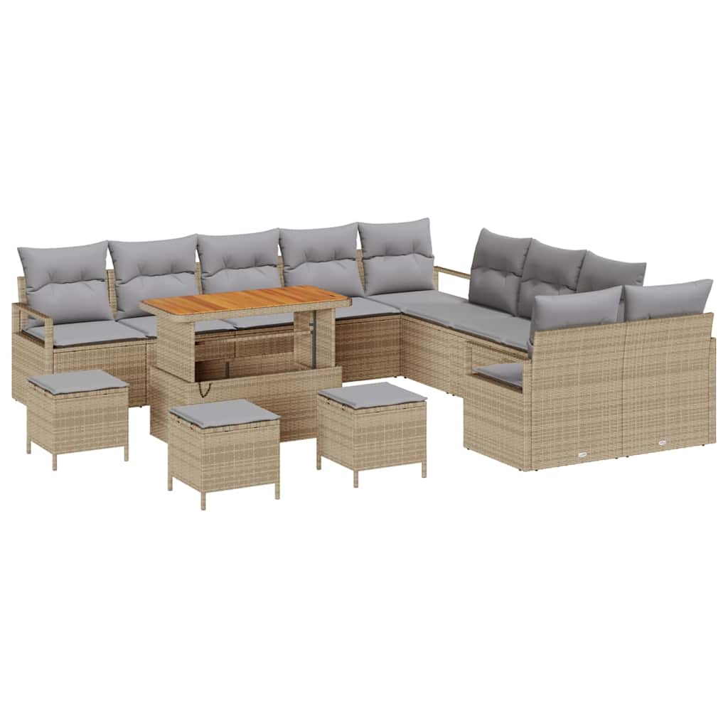 Σετ Καναπέ Κήπου με μαξιλάρι 14 pcs Μπεζ συνθετικό ρατάν