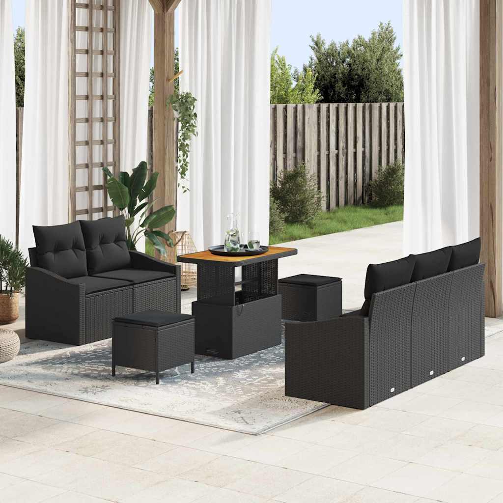 Σετ Καναπέ Κήπου με μαξιλάρι 8 pcs Μαύρο συνθετικό ρατάν - Pakobazaar